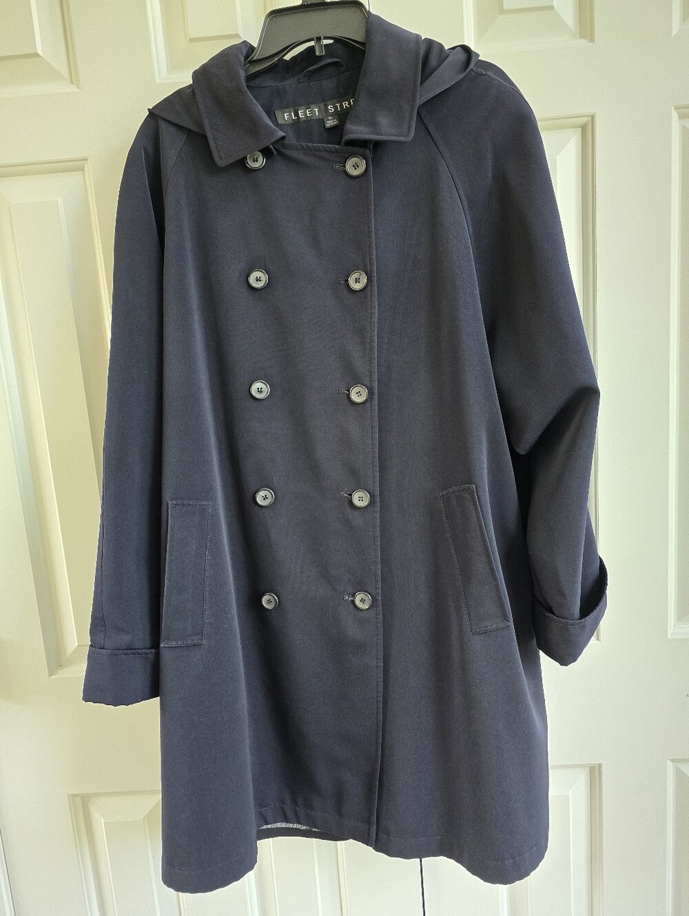 Women's Fleet Street Navy Double-Breasted Hooded Trench Coat